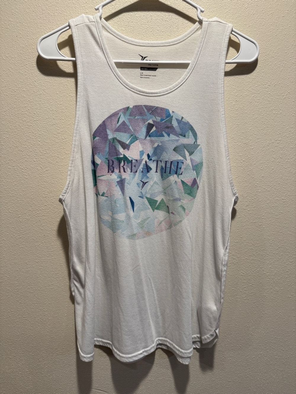 White Tank Top with Geometric Breathe Design